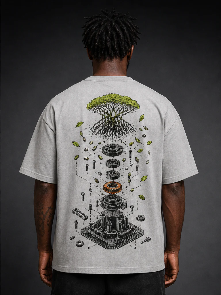 Rewild the Machine Organic Tee on-model product photograph, back view