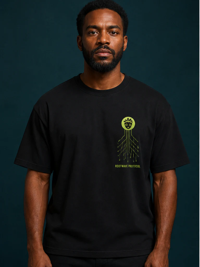 Rootwave Protocol Organic Tee on-model product photograph