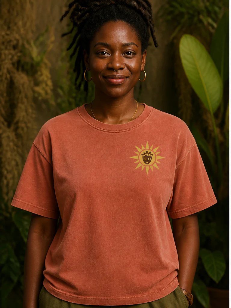 Solarpunk Mandala Organic Tee on-model product photograph