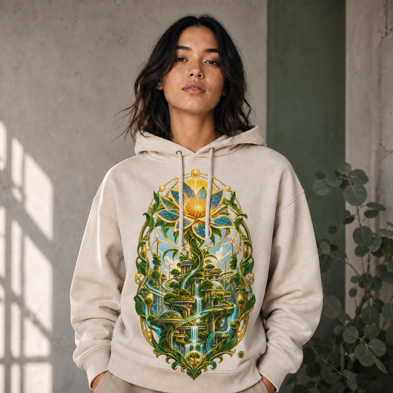Solar Bloom Eco Hoodie production preview